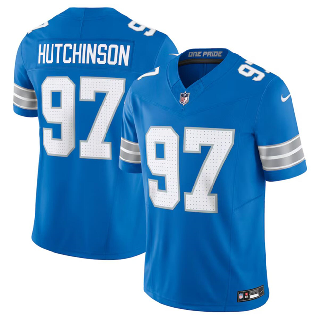 Men's Detroit Lions #97 Aidan Hutchinson Blue 2024 F.U.S.E. Vapor Limited Stitched Jersey